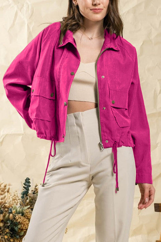 Brushed plaid lapel multi-button two-pocket midi jacket