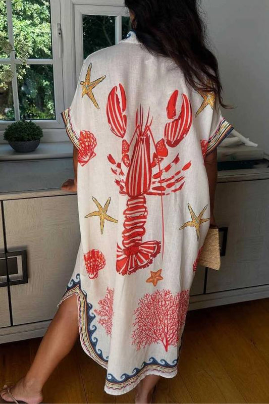 Unique Lobster Ocean Print Shirt Midi Dress