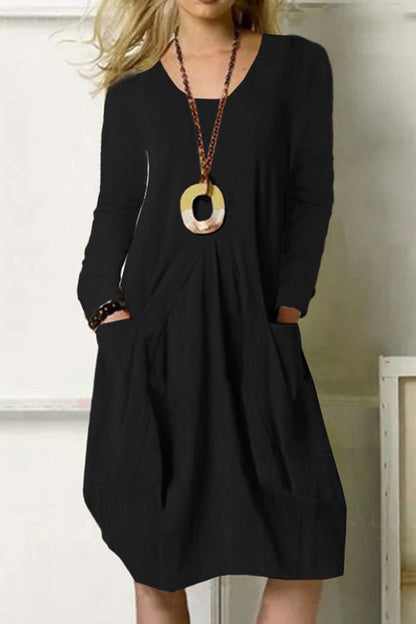 Loose Casual Long Dress Solid Color Pocket Dress
