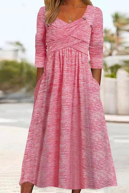 V Neck Long Sleeve Cross Front A-Line Swing Dress