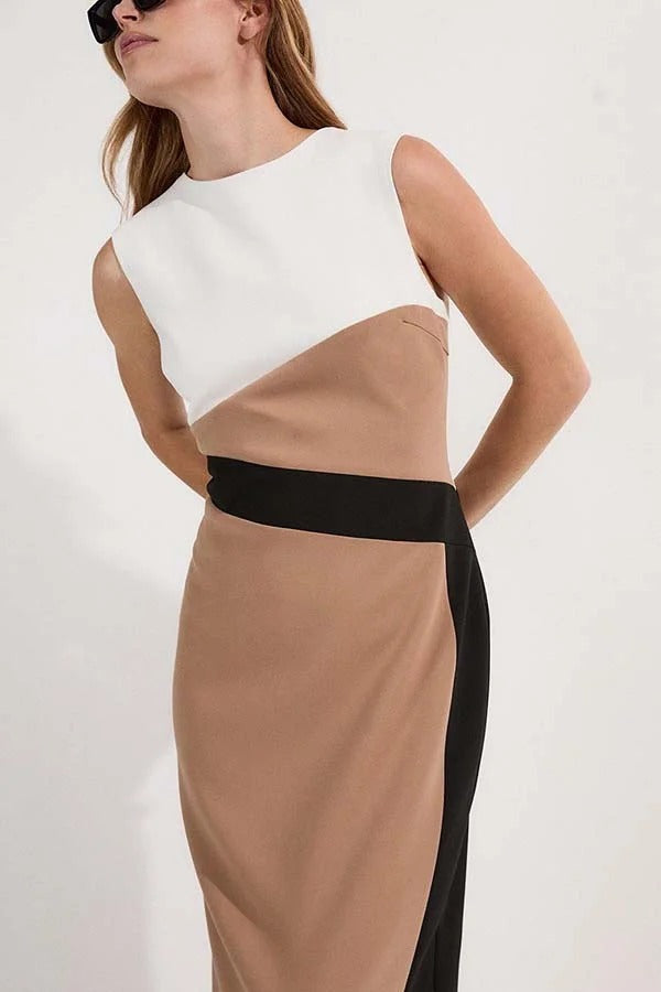 Workwear Day Colourblock Tailored Pencil Slit Stretch Midi Dress