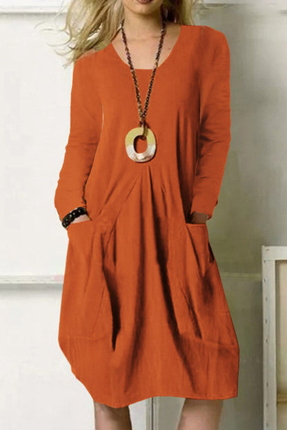 Loose Casual Long Dress Solid Color Pocket Dress