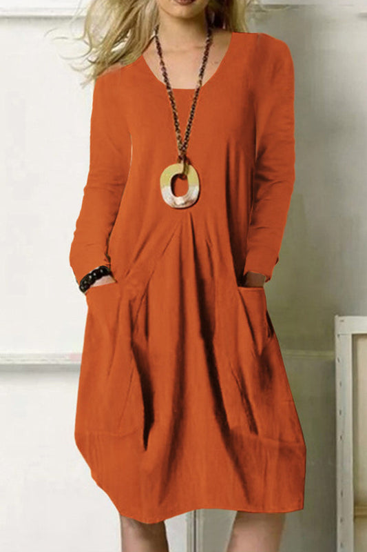Loose Casual Long Dress Solid Color Pocket Dress