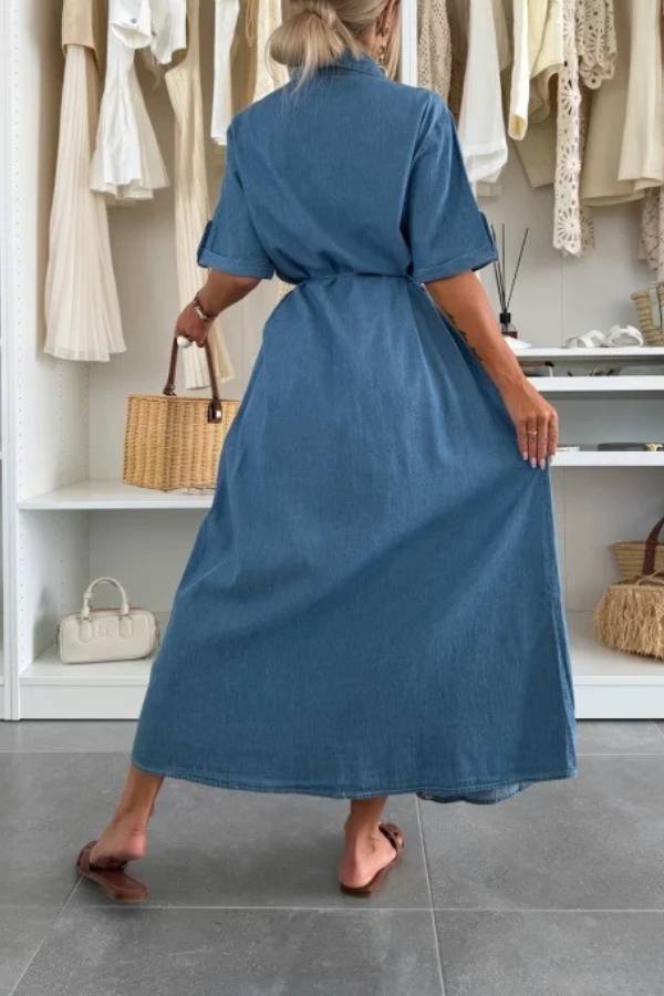 V-neck single-breasted short-sleeved dress