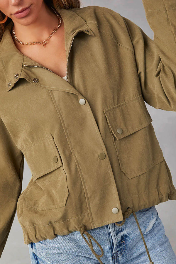 Brushed plaid lapel multi-button two-pocket midi jacket