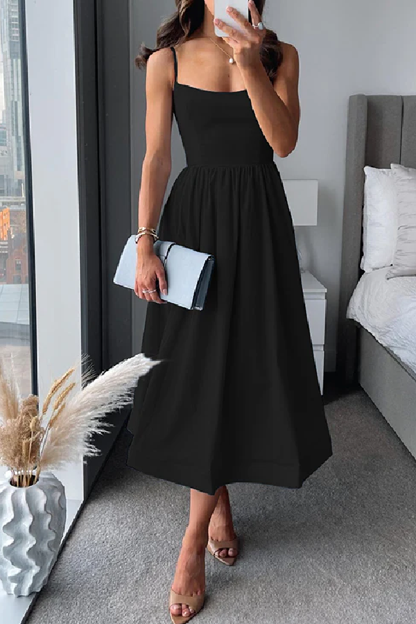 Spaghetti Strap Waisted A-line Midi Dress
