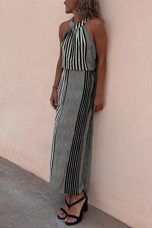 One More Chance Striped Adjustable Waist Halter Midi Dress