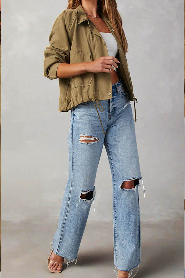 Brushed plaid lapel multi-button two-pocket midi jacket