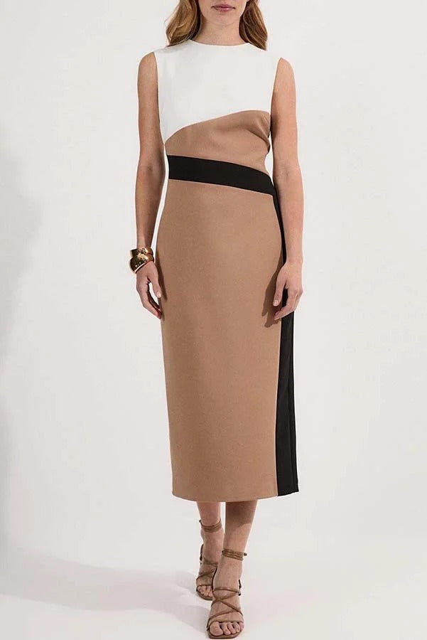 Workwear Day Colourblock Tailored Pencil Slit Stretch Midi Dress